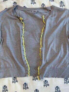 Worthington Gray Confetti Speckled Sweater Bright Yellow Trim | Size XL